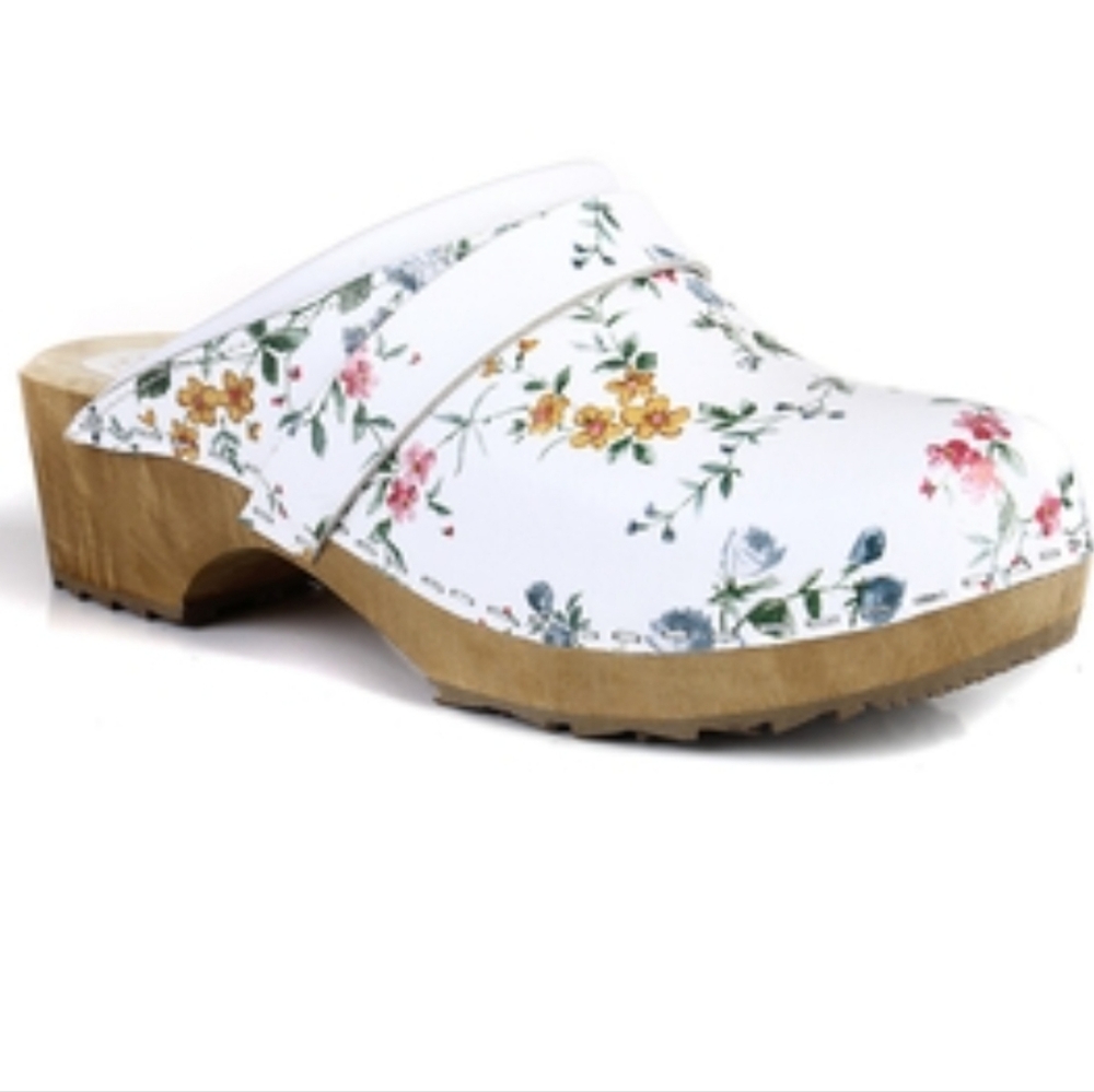 Björk Swedish comfort white floral wooden clogs size 37 - Picture 8 of 8